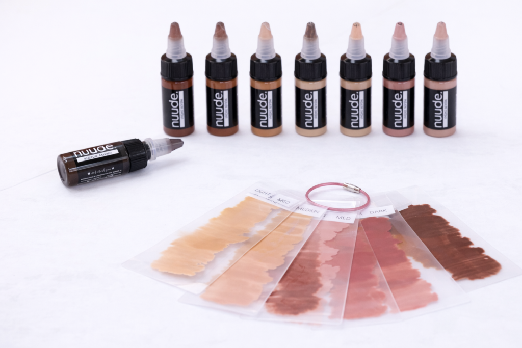 Paramedical tattooing is offered in various colors to match and camouflage your natural skin. 